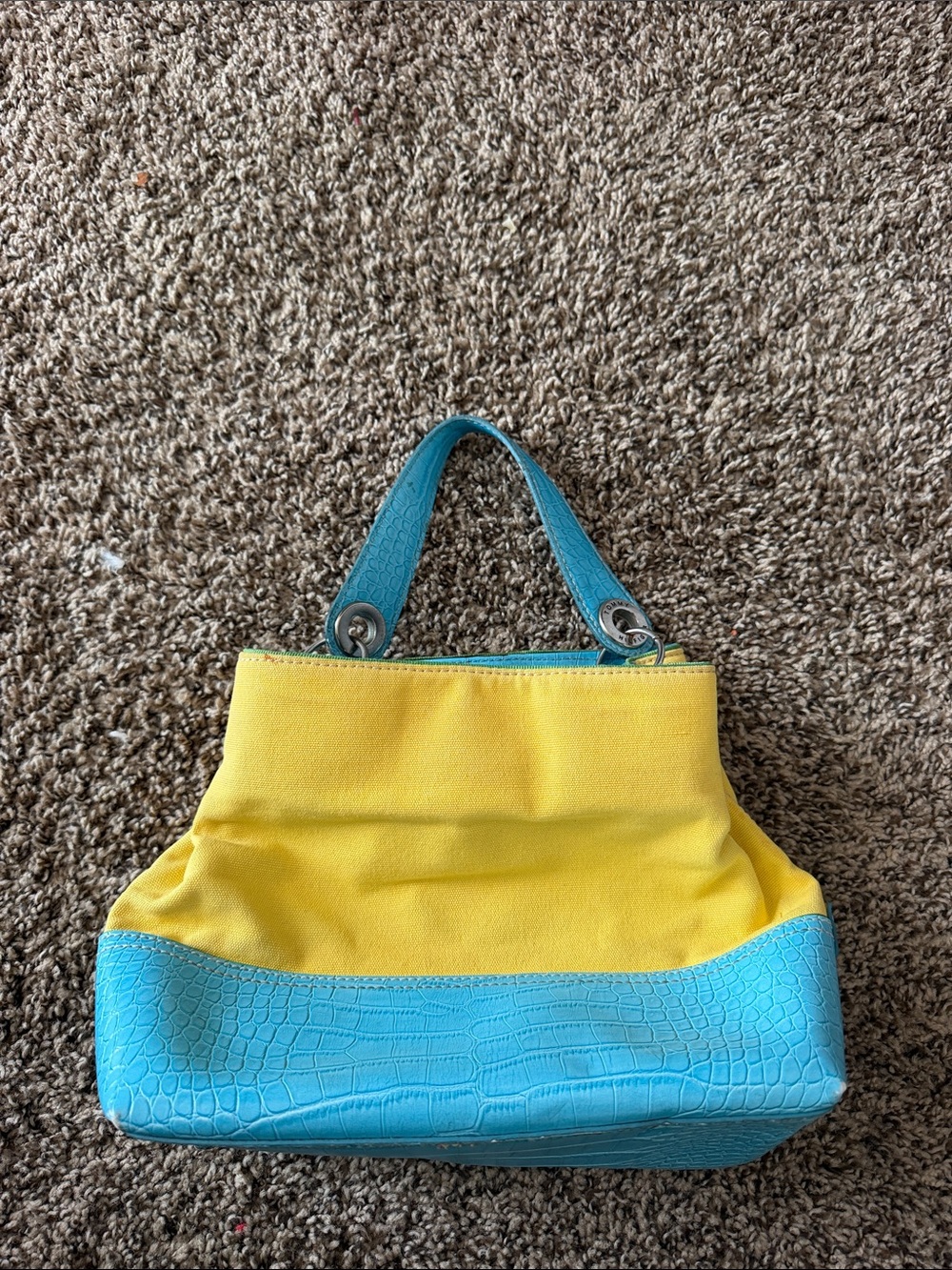 Vintage Tommy Hilfiger Yellow and Turquoise Tote Bag